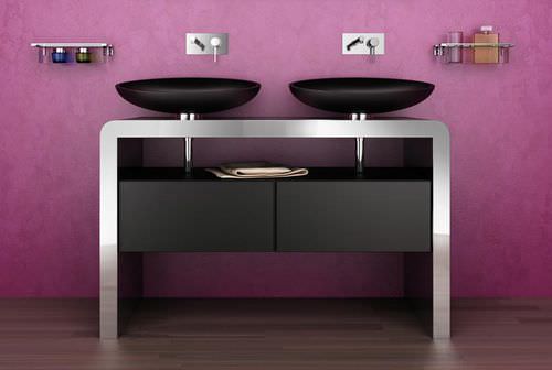 Mobile lavabo doppio - CENTOTTANTA - Componendo - da appoggio / in legno / in acciaio inossidabile