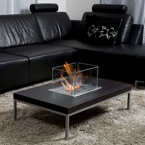 Tavolino basso contemporaneo - INSERT  - Bio-Blaze® - in vetro temprato / in acciaio inossidabile / rettangolare