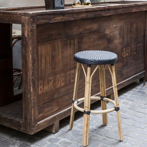 Sgabello da bar contemporaneo - Simone - Sika-Design - in rattan / con supporto in noce / con 4 gambe