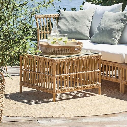 Tavolo d'appoggio contemporaneo - Caroline - Sika-Design - in vetro / con supporto in alluminio / con supporto in rattan