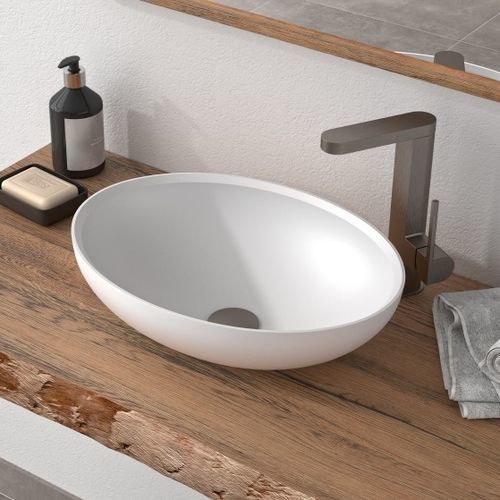 Lavabo da appoggio - AXO-E - Hasenkopf - in Solid Surface / ovale / senza foro