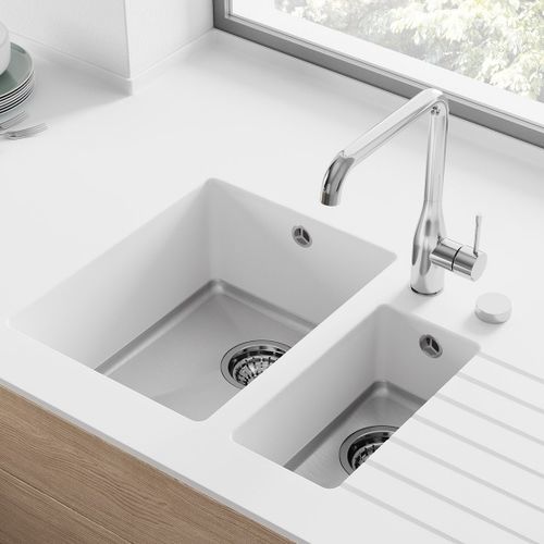 Lavello a 2 vasche - FSP-12 - Hasenkopf - con gocciolatoio / in Corian® / monoblocco