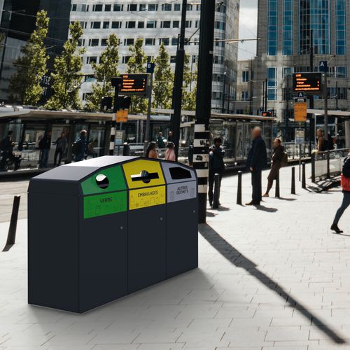 Portarifiuti in acciaio con rivestimento a polvere - TRIROK - ROSSIGNOL - da esterno / per raccolta differenziata / con fissaggio a terra