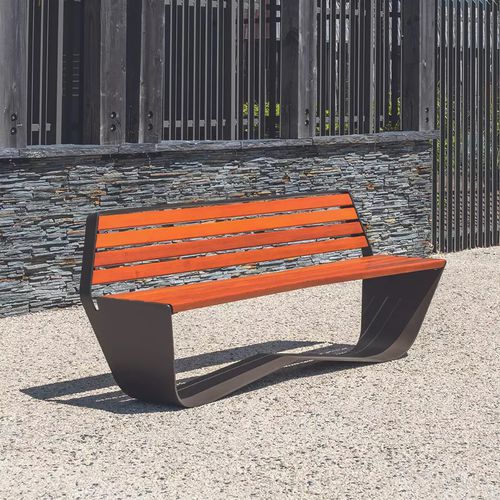 Panca per spazi pubblici contemporanea - KARMA - Concept Urbain - in lamiera d'acciaio / in legno esotico / con schienale