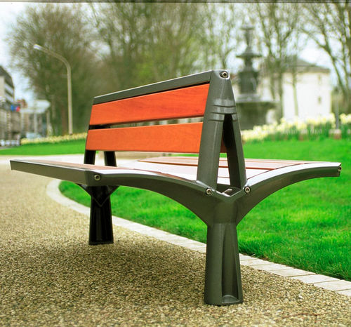 Panca per spazi pubblici contemporanea - VESTA - Concept Urbain - in ghisa / in legno esotico / con schienale