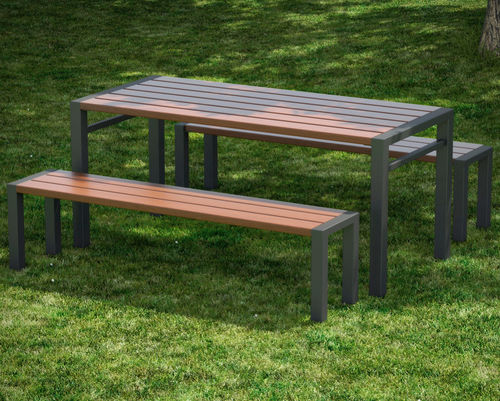 Set tavolo e panca contemporaneo - BASIC - Concept Urbain - in legno esotico / in acciaio galvanizzato / da giardino