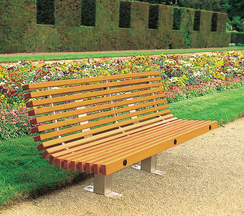 Panca da giardino contemporanea - OCÉAN - Concept Urbain - in legno esotico / in acciaio inossidabile / con schienale
