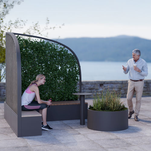 Panca per spazi pubblici contemporanea - FRESH CORNER - Concept Urbain - in legno / in pietra / con schienale