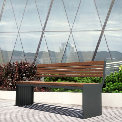 Panca per spazi pubblici contemporanea - SOHA - Concept Urbain - in legno esotico / in lamiera d'acciaio / con schienale