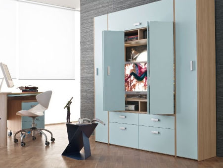 Armadio contemporaneo - MULTIMEDIA - Mobil Sprint Srl - in legno / con ante a libro / con schemo TV integrato