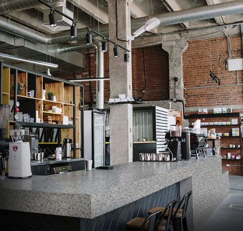 Piano di lavoro in Solid Surface - TERRAZZO TORINO NT981 - Staron Solid Surfaces - contract / da esterno / grigio