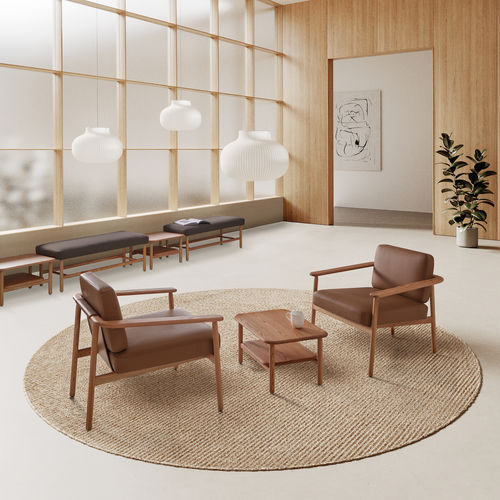 Tavolino basso contemporaneo - WUDI - INCLASS - in legno / con supporto in metallo / con supporto in legno