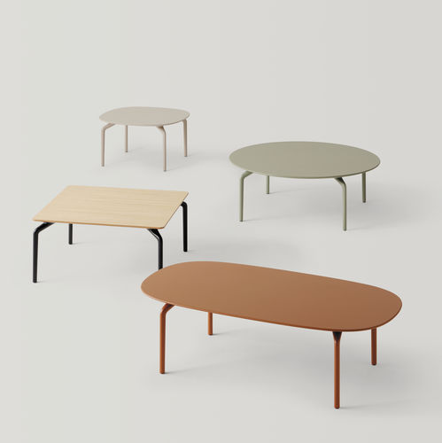 Tavolo d'appoggio contemporaneo - KERN - INCLASS - in legno / con supporto in alluminio / rotondo