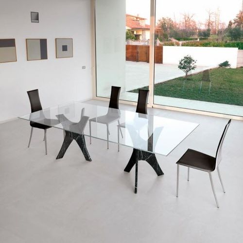 Tavolo contemporaneo - LIFE CLASS : PANTHEON  - Italy Dream Design - in vetro / con supporto in marmo / rettangolare