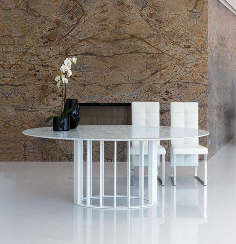 Tavolo contemporaneo - LIFE CLASS : EMBASSY - Italy Dream Design - in marmo / con supporto in metallo cromato / con supporto in metallo laccato