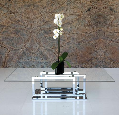 Tavolino basso contemporaneo - LIFE CLASS : EXCELSIOR - Italy Dream Design - in vetro temprato / con supporto in metallo laccato / con supporto in metallo cromato