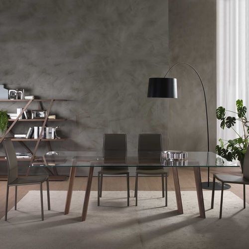Tavolo da pranzo contemporaneo - JEN - Italy Dream Design - in vetro temprato / con supporto in legno massiccio / con supporto in noce