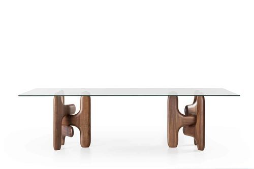 Tavolo da pranzo contemporaneo - FACE - Italy Dream Design - in legno massiccio / con supporto in legno massiccio / con supporto in noce