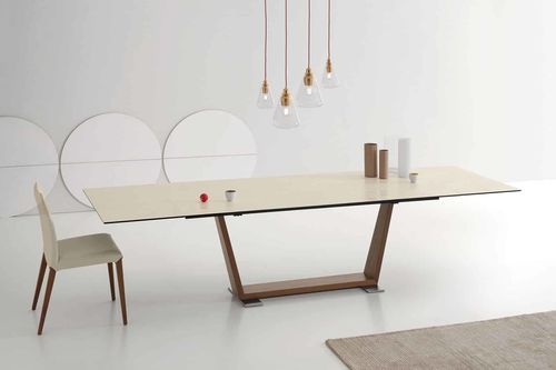 Tavolo da pranzo in ceramica - DOLY - Italy Dream Design - con supporto in legno / con supporto in acciaio inossidabile / rettangolare