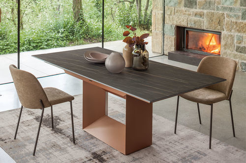 Tavolo da pranzo contemporaneo - DEFENCE - Italy Dream Design - in ceramica / con supporto in metallo / rettangolare