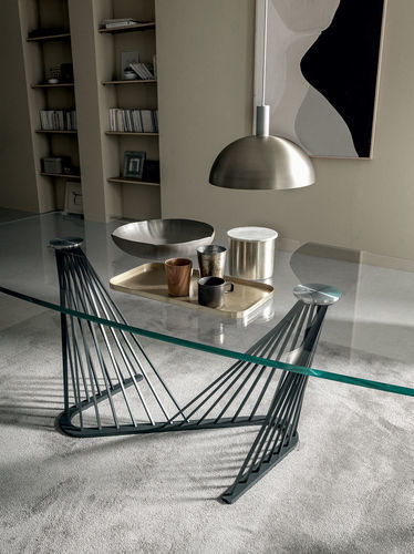 Tavolo da pranzo moderno - HARP - Italy Dream Design - in vetro temprato / con supporto in metallo / rettangolare