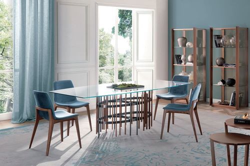 Tavolo da pranzo moderno - Bambou - Italy Dream Design - in vetro temprato / con supporto in metallo / con supporto in noce