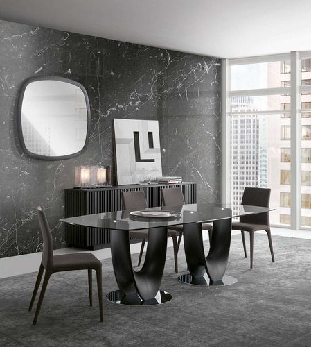 Tavolo da pranzo moderno - AXEL - Italy Dream Design - in vetro temprato / con supporto in metallo cromato / rettangolare