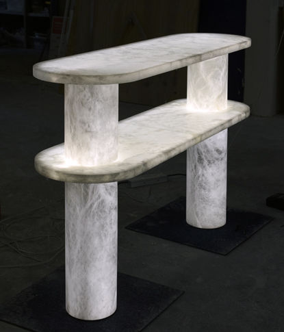 Consolle contemporanea - DIOR - Atelier-alain-ellouz - in alabastro / con supporto in alabastro / ovale