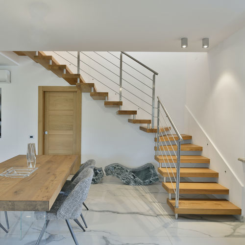 Scala a L - AXOLUTE STEEL - TECNOSCALE - con gradini in legno / per uso residenziale / per ristorante