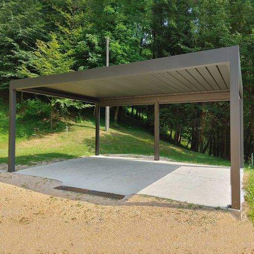 Pergola autoportante - TAO DESIGN - in metallo / a lamelle frangisole / con protezione solare