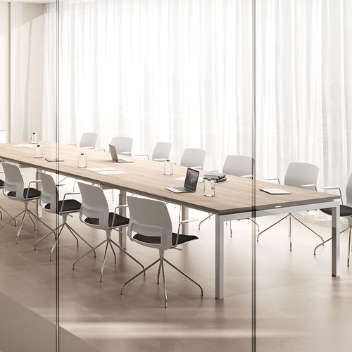 Tavolo da riunione contemporaneo - NEXO - Ofifran - in melaminico / con supporto in metallo / rettangolare