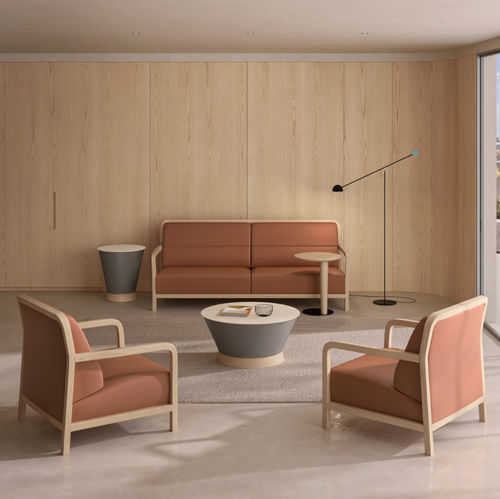 Tavolino basso contemporaneo - BAO - Ofifran - in legno / con supporto in legno / rotondo