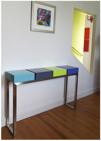 Consolle contemporanea - PIED-ESTAL - Les Pieds sur la Table ® - in acciaio inossidabile / rettangolare / con cassetti