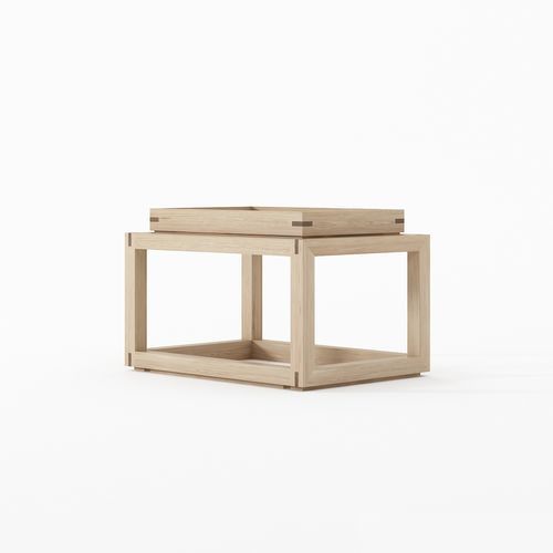 Tavolino basso contemporaneo - UP &amp; DOWN - Karpenter - in teak / in rovere bianco / con supporto in legno
