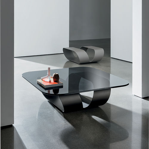 Tavolino basso contemporaneo - RING - Sovet Italia - in vetro fumè / in vetro laccato / con supporto in metallo laccato