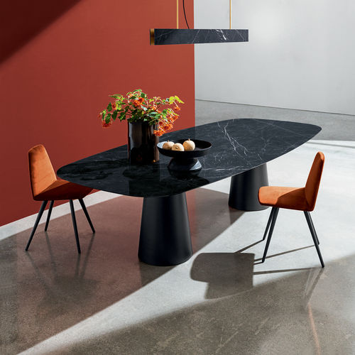 Tavolo da pranzo contemporaneo - TOTEM TWO BASES - Sovet Italia - in vetro smerigliato / in ceramica / con supporto in metallo laccato