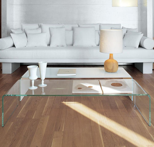 Tavolino basso contemporaneo - BRIDGE  - Sovet Italia - in vetro fumè / in vetro laccato / in vetro curvato
