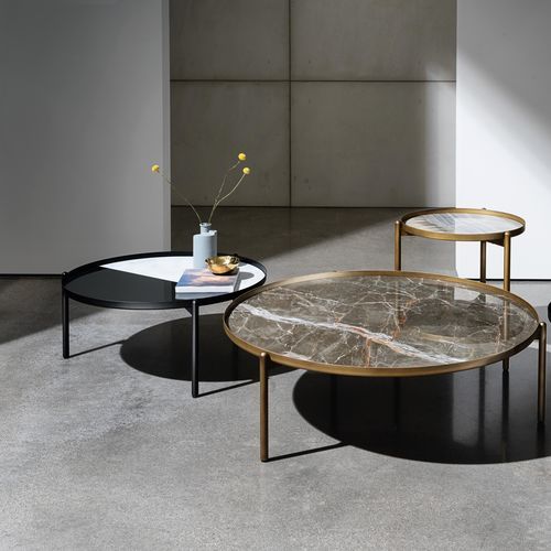 Tavolino basso contemporaneo - CAMPOS - Sovet Italia - in ceramica / con supporto in metallo / rotondo