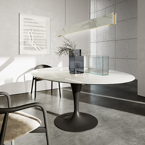 Tavolo da pranzo contemporaneo - Flûte elliptical - Sovet Italia - in legno / in vetro laccato / in ceramica