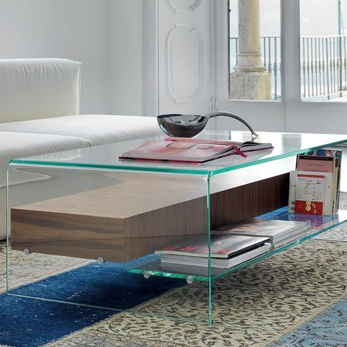 Tavolino basso contemporaneo - BRIDGE  - Sovet Italia - in vetro / con supporto in vetro / rettangolare
