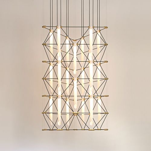 Lampadario contemporaneo - TRIO MOZAIK - Designheure - in acciaio laccato / in ottone spazzolato / in tessuto