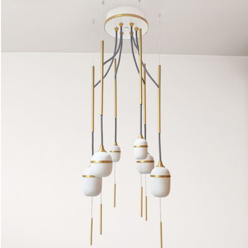 Lampadario contemporaneo - FLEUR DE KAOLIN - Designheure - in acciaio laccato / in ottone spazzolato / in porcellana