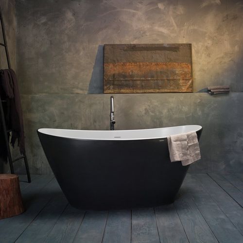 Vasca da bagno ovale - LUNA-BLCK-WHT - Aquatica Marmite SP. Z.o.o - ad isola / per ambiente abitativo / in Solid Surface