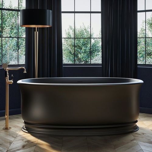 Vasca da bagno ovale - APHRODITE-BLCK - Aquatica Marmite SP. Z.o.o - ad isola / per ambiente abitativo / in Solid Surface