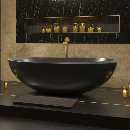 Vasca da bagno ovale - ILLUSION-BLCK - Aquatica Marmite SP. Z.o.o - ad isola / per ambiente abitativo / ghisa minerale