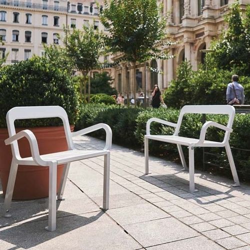 Panca per spazi pubblici contemporanea - 21S - TF URBAN - in acciaio inossidabile / in ceramica / in legno