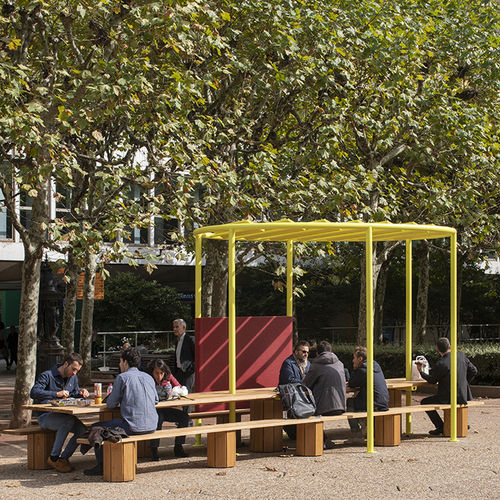 Tavolo da picnic contemporaneo - LE BANQUET - TF URBAN - in acciaio / in legno / con supporto in acciaio