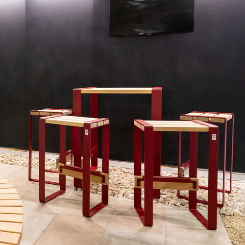 Tavolo alto contemporaneo - FORÉZIEN - TF URBAN - in acciaio / in legno / con supporto in legno