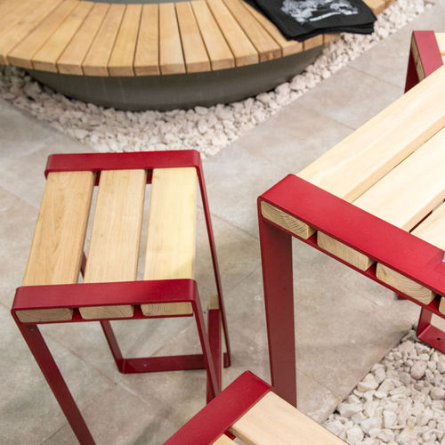 Sgabello da bar contemporaneo - FORÉZIEN - TF URBAN - in legno / in acciaio / con supporto in acciaio