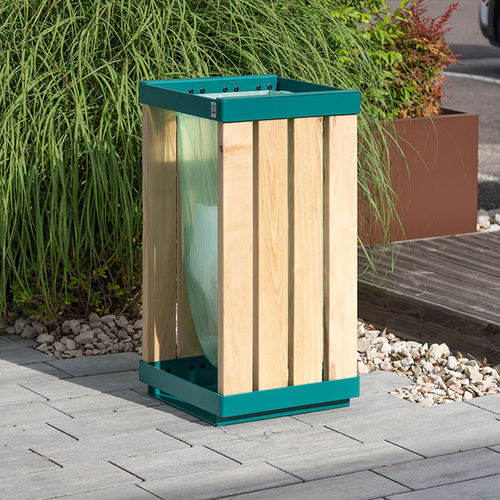 Portarifiuti pubblico - FORÉZIEN - TF URBAN - in acciaio / in legno / senza coperchio